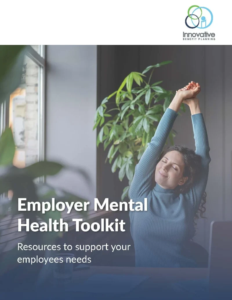 A relaxed individual stretches their arms in a bright room with greenery, promoting mental health resources for employers.